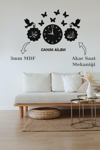Kuş Kelebek Ahşap Mdf Duvar Saati Duvar Dekorasyon Ürünü
