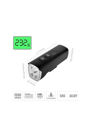 Brivigan Lw-f1400 Usb Şarjlı 1500 Lümen Işık Bisiklet Lamba Siyah