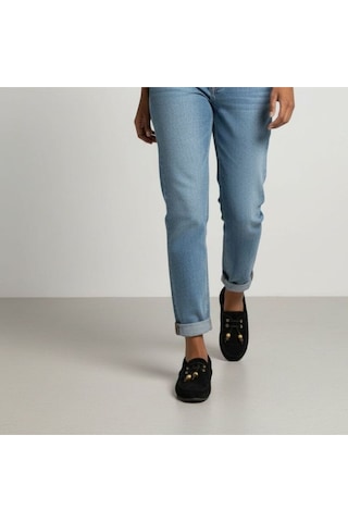 Ne&ve Shoes Siyah Süet Hakiki Deri Boncuklu Makosen Kadın Kolej Loafer