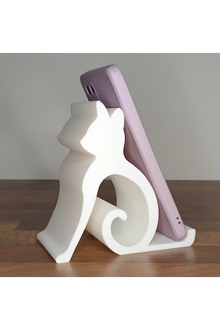 Riti Design - Felis - Minimalist Kedi Tasarım Masaüstü Telefon Tutucu - Beyaz