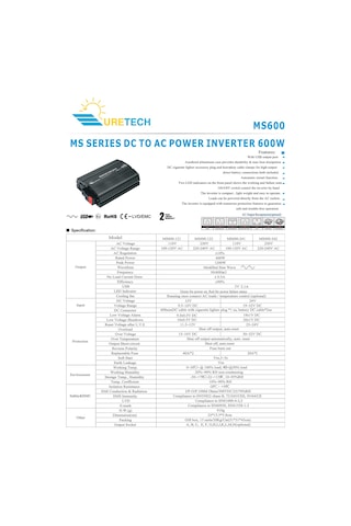 Uretech 600 Watt Sinüs İnverter 12Vdc-220Vac 600 W
