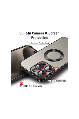 Apple iPhone Uyumlu 15 Pro Max Kılıf Kamera Lens Korumalı Logo Gösteren Arkası Şeffaf Kenarları Renkli Titanium Çok Renkli