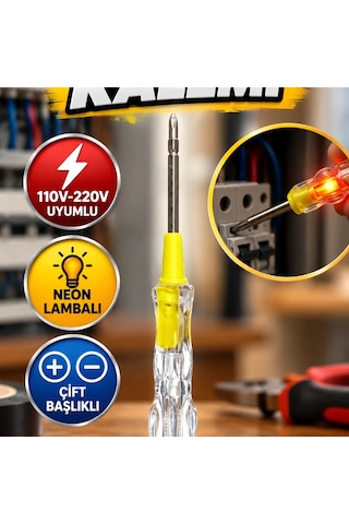 Çift Başlıklı Şeffaf Saplı Elektrik Test Kalemi 110v-220v Neon Lambalı