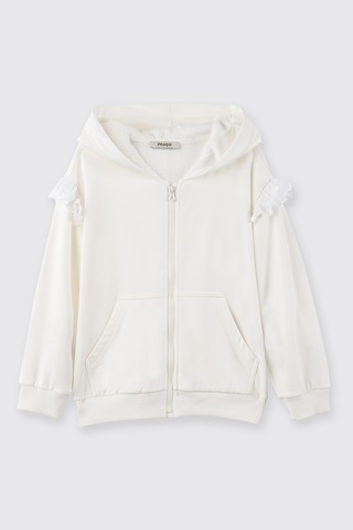 Panço Kız Çocuk Fermuarlı Ekru Sweatshirt Krem