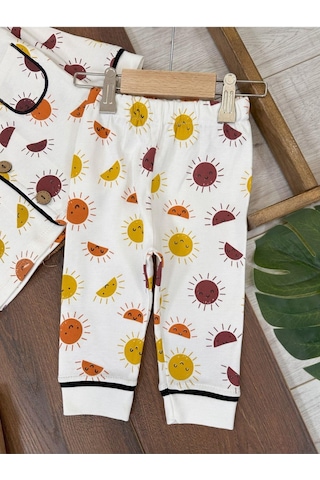 Ünisex Güneş Desenli Pijama Takımı 4bb2 Beyaz