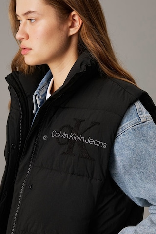 Calvin Klein Sport Full Zip Chenille Logo Puffer Vest Kadın Şişme Yelek Siyah Siyah