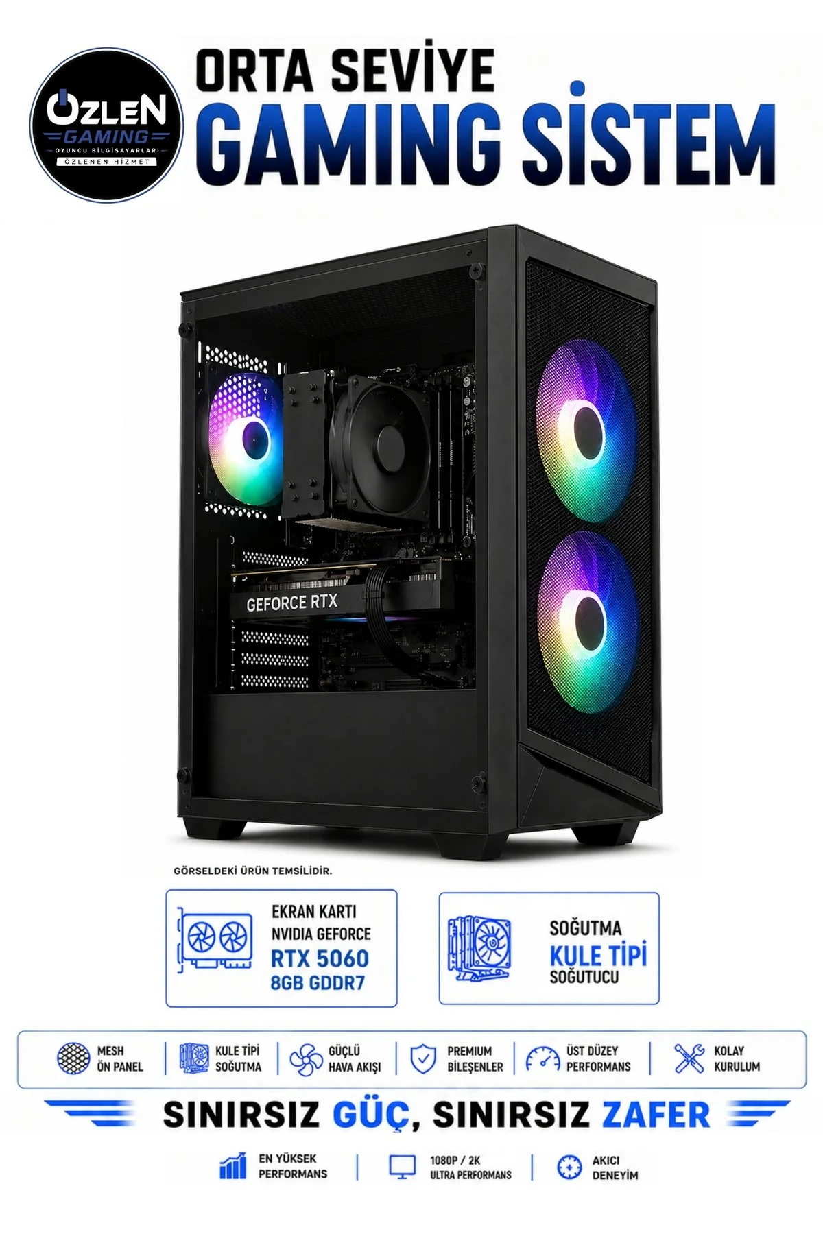 Özlen XL8 i5-14400F 16 GB 500 GB Ram M.2 SSD RTX5060 W11P Masaüstü Oyuncu Bilgisayarı