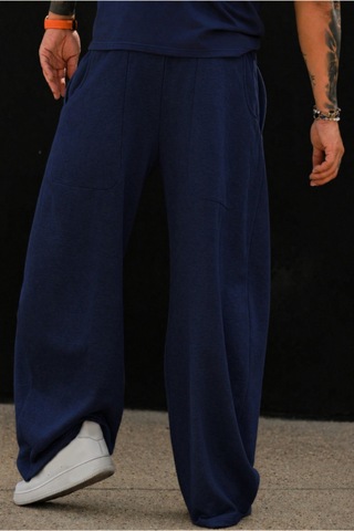 Tarz Cool Erkek Oversize Eşofman Altı Bağcıklı Rahat Kalıp Günlük Basic Jogger Pantolon Lacivert