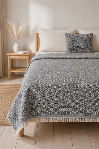 Dokuma Pike Çiftkişilik 200x220 Çok Amaçlı Bohem Yatak Örtüsü Antrasit