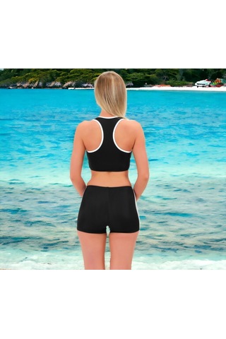 Shopiolog Şeritli Şortlu Yüzücü Bikini