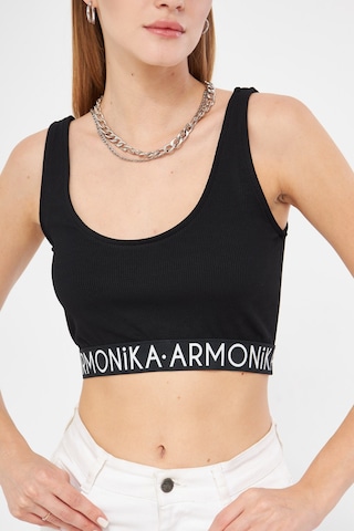 Armonika Kadın Siyah Beli Lastik Detaylı Crop Bluz Arm-24y001104