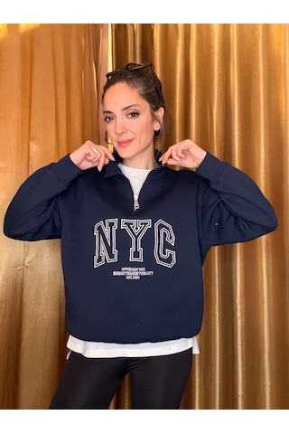 Ali Butik Lacivert Nyc Nakışlı Şardonlu Sweatshirt Lacivert