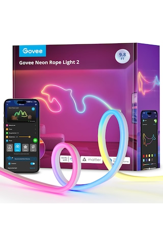 Govee Neon Halat Işık 2, Rgbıc Neon Led Şerit 3m, Şekil Haritalamalı, Dıy Tasarımı, Smartthings İle Uyumlu, Matter, Alexa Ve Google Assistant, Yatak Odası Oyun Duvar Dekorasyonu İçin, Beyaz Siyah