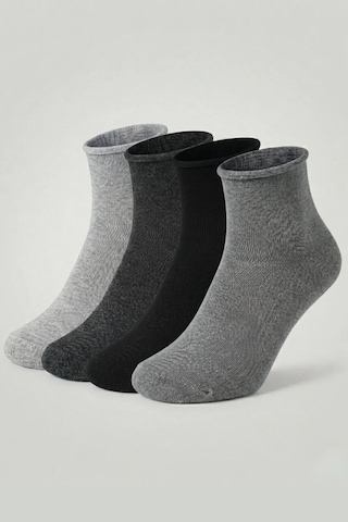 Socketta 4'lü Karışık Renkli Kadın Bambu Dikişsiz Lastiksiz Esnek Kısa Konç Çorap - Premium Siyah-gri Melanj-koyu Gri Melanj-antrasit Melanj