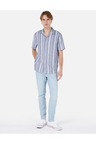 Colin's Colins Normal Kesim Shirt Yaka Çizgili Mavi Erkek Kısa Kol Gömlek Cl1069252 Cl1069252 Q1.v1 Inv İndigo