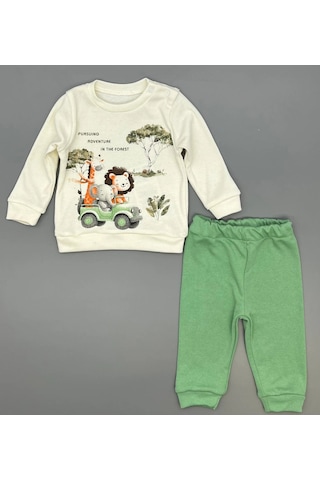 Erkek Bebek Orman Hayvanları Baskılı Alt Üst İkili Gündelik Takım Yeşil