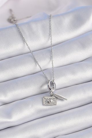 Gümüş Renk Kalp Detay Mektup Figür Charm Model Kadın Kolye - Ebj241012w28470 Bakır