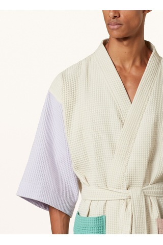 Unisex Kimono Waffle 125 Cm Şal Yaka Çift Halkalı Kemerli Ekru