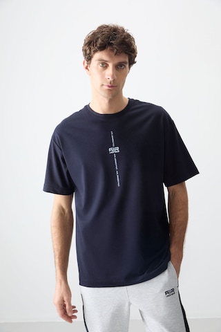 Tommy Life Lacivert Pamuklu Kalın Yumuşak Dokulu Oversize Fit Baskılı Erkek T-shirt - 88373 Lacivert