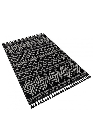 Decoser Halı Garden Serisi 13-siyah Etnik İskandinav Desenli Koridor Salon Oturma Odası Kilim Halısı Siyah