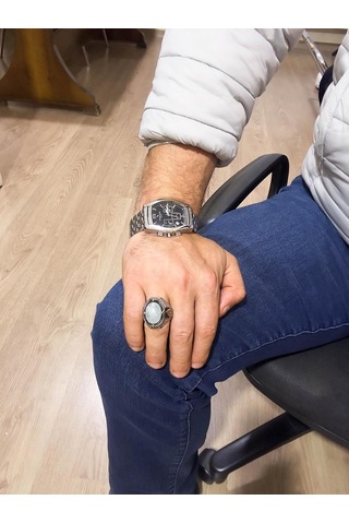El Yapımı Cabochon Ay Taşı Yüzük - Sakin 925k Katı Gümüş Erkek Yüzüğü, Şeffaflık Ve Sakin Tasarım Gümüş