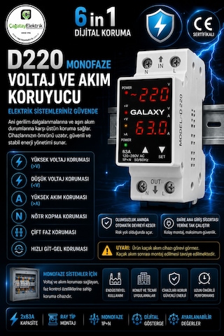 Monofaze Voltaj Akım Faz Nötr Yüksek - Alçak Voltaj Akım Koruma Rölesi Dijital Koruma Rölesi 2x63 A
