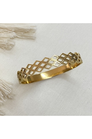 Çelik Kelepçe Petek Desen Geometrik Model Yüksek Kalite 316 L Paslanmaz Çelik Bileklik Gold
