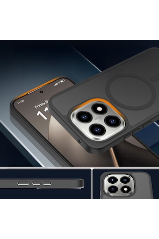 Vendas Xiaomi 15t Kılıf Sert Pc Arka Yüzey Wireless Şarj Özellikli Jota M-safe Kapak + Lens Koruyucu Siyah