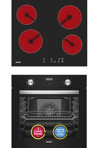 Simfer 9 Fonksiyon QS Siyah Dijital Power Turbo Elektrikli 2'li Ankastre Set (Fırın + Elektrikli Ocak)