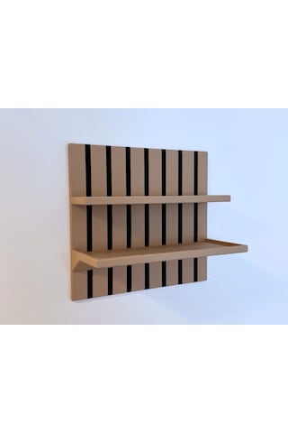 Buradabulabilirsin 3d Baskı Duvara Monte Çizgili Panel Raf İki Katlı Dekoratif Duvar Rafı Organizer Düzenleyici - Bej Bbz