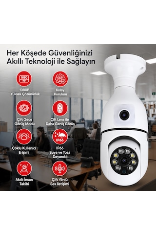 360 Çift Lensli Wifi Kamera Gece Görüşlü Uzaktan İzleme Ve Sesli Konuşma Özellikli Akıllı Güvenlik Kamerası
