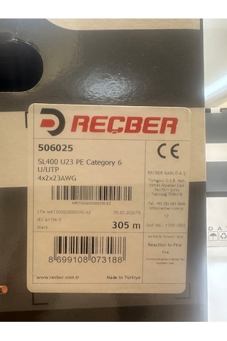 Reçber Cat 6 Sl 400 U23 Pe 4 2 2 23 Awg 305 M. Siyah Dış Ortam