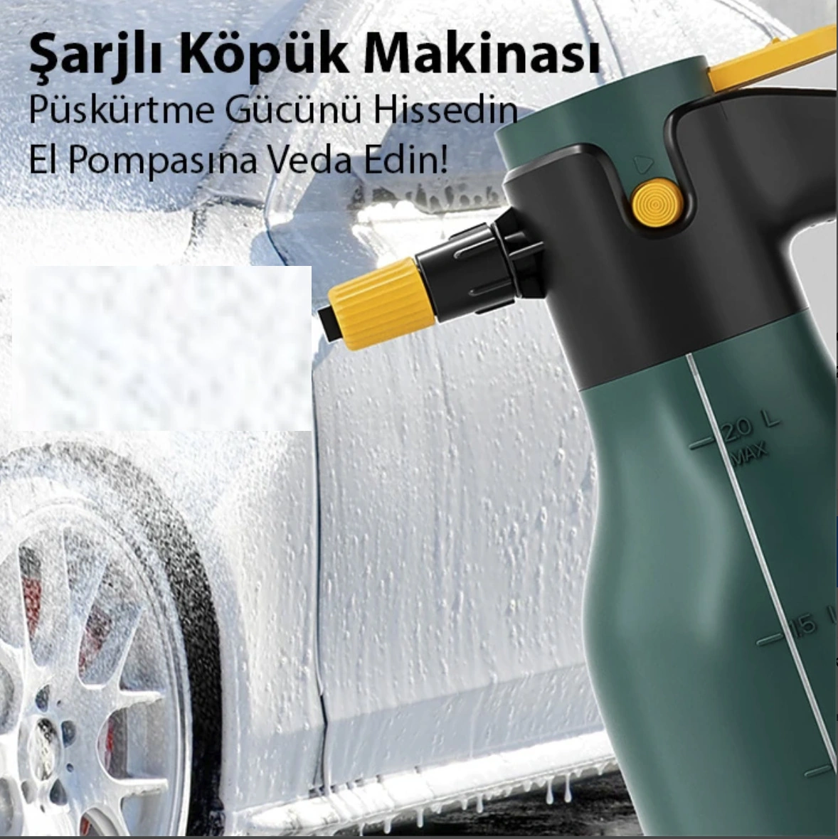 Şarjlı Basınç Ayarlı Köpük Pompası Çok Güçlü Basınçlı Araba Yıkama Bataryalı Uzun Şarj Süresi