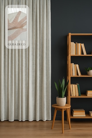 Natural Modern File Dokulu Keten Tül Perde Pileli Salon Oturma Odası Yatak Odası Çocuk Odası Ekru