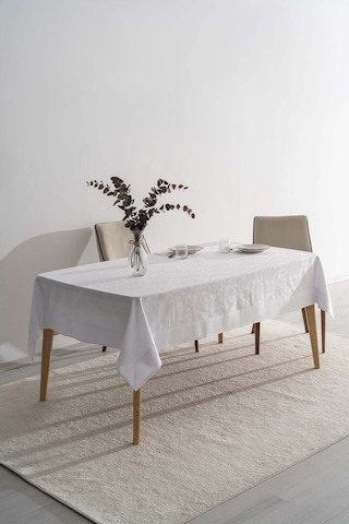 Damascus Beyaz Masa Örtüsü 160x220 Cm Beyaz