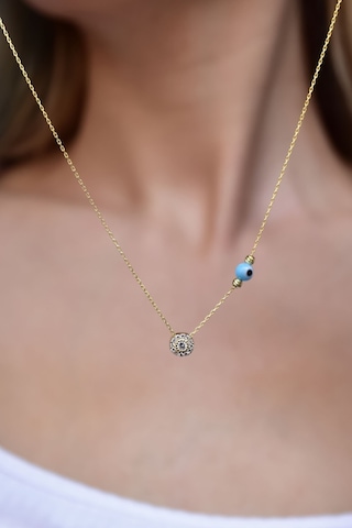 925 Ayar Gümüş Gold Kaplama Gözlü Dorika Toplu Tek Taş Kolye