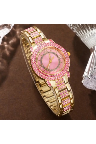 Vip Saat İle Kolye+küpe+yüzük+bileklik 6 Parça Takı Seti Altın