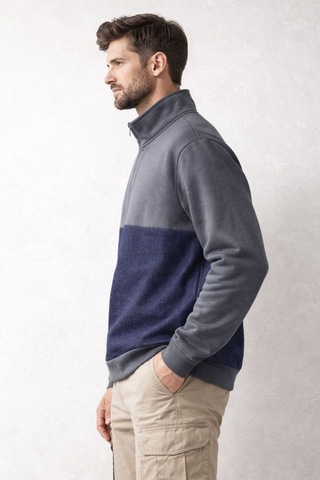 Yarım Fermuarlı Kaynakçı Sweatshirt Uzun Kollu, Dayanıklı, Sıcak Tutan İş Kıyafeti Lacivert