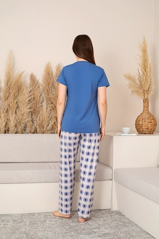 Nisanca Slim Fit Desenli Kısa Kol Mevsimlik Kadın Pijama Takımı mavi