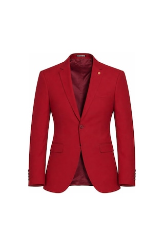 Plus Scorpion Erkek Mono Yaka Tek Düğmeli Çift Yırtmaçlı Blazer Ceket Premium Dokuma Kumaş, 8 Renk Kırmızı