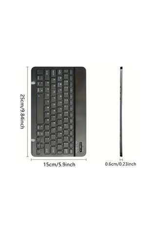 Willowhaven Ultra İnce Kablosuz Bluetooth Klavye, 10 İnç, Type-c Şarj, Black, Masaüstü/laptop/tablet Uygun