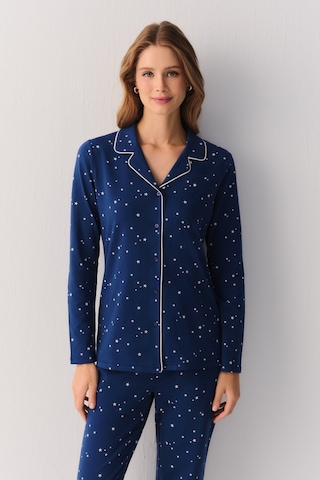 Suwen Dreaming Stars Gömlek Yaka Pamuklu Pijama Takımı Sh27401660b853 Yıldız Baskılı