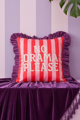 No Drama Please Nakışlı Dekoratif Kırlent Kılıfı Pembe