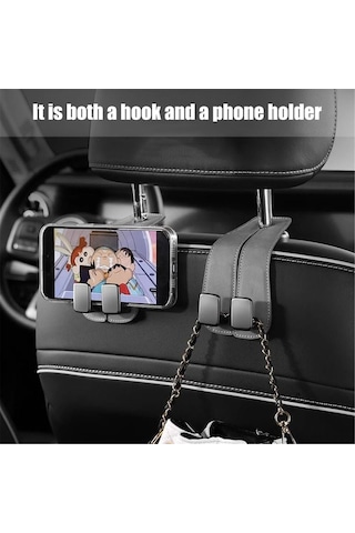 Wezone Araç Sandalye Arkası Çift Metal Kanca - Telefon Tutucu İçin - Deri Kaplama - Organize Edici - 2 Adet Siyah Siyah