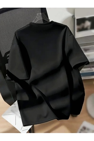 Efnaz Style New York Baskılı Oversize Bisiklet Yaka T-shirt - Siyah