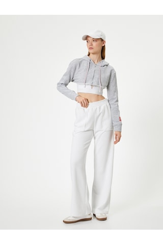 Koton Crop Spor Sweatshirt Kapüşonlu Fermuarlı Rahat Kesim Gri Melanj 4sak20019nk Gri Melanj