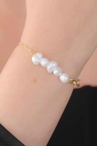 İnci Boncuk Model Kadın Bileklik Gold Renk Çok Renkli