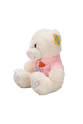 Pembe Tişörtlü Oturan Peluş Ayı Love Yumuşak Sevimli Oyuncak Büyük Boy Hediye Ayıcık 40 Cm