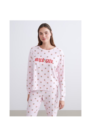 Lcw Young Pembe Bisiklet Yaka Yılbaşı Temalı Kadın Pijama Takımı