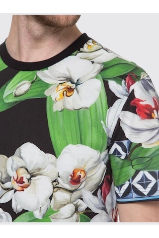 Dolce & Gabbana Flower Print T-shirt Siyah - Yeşil
